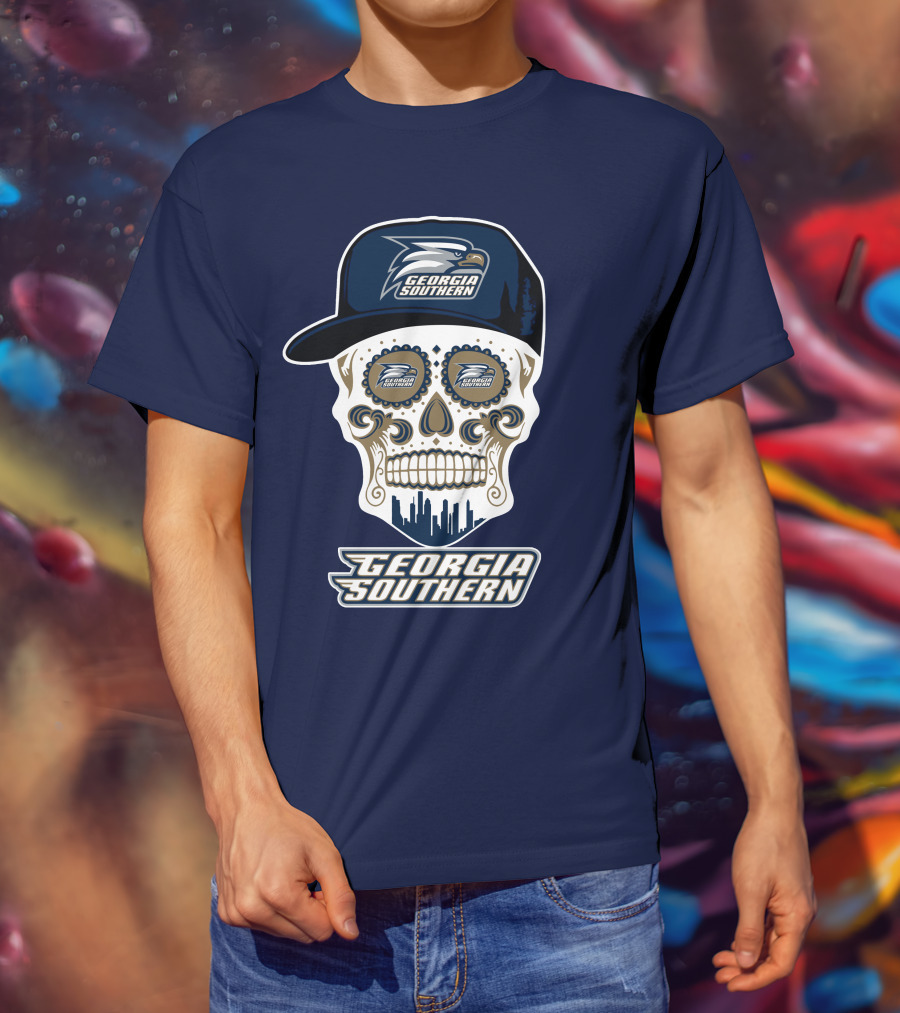 Georgia Southern Eagles Skull With Cap And Logo Elements T-Shirt