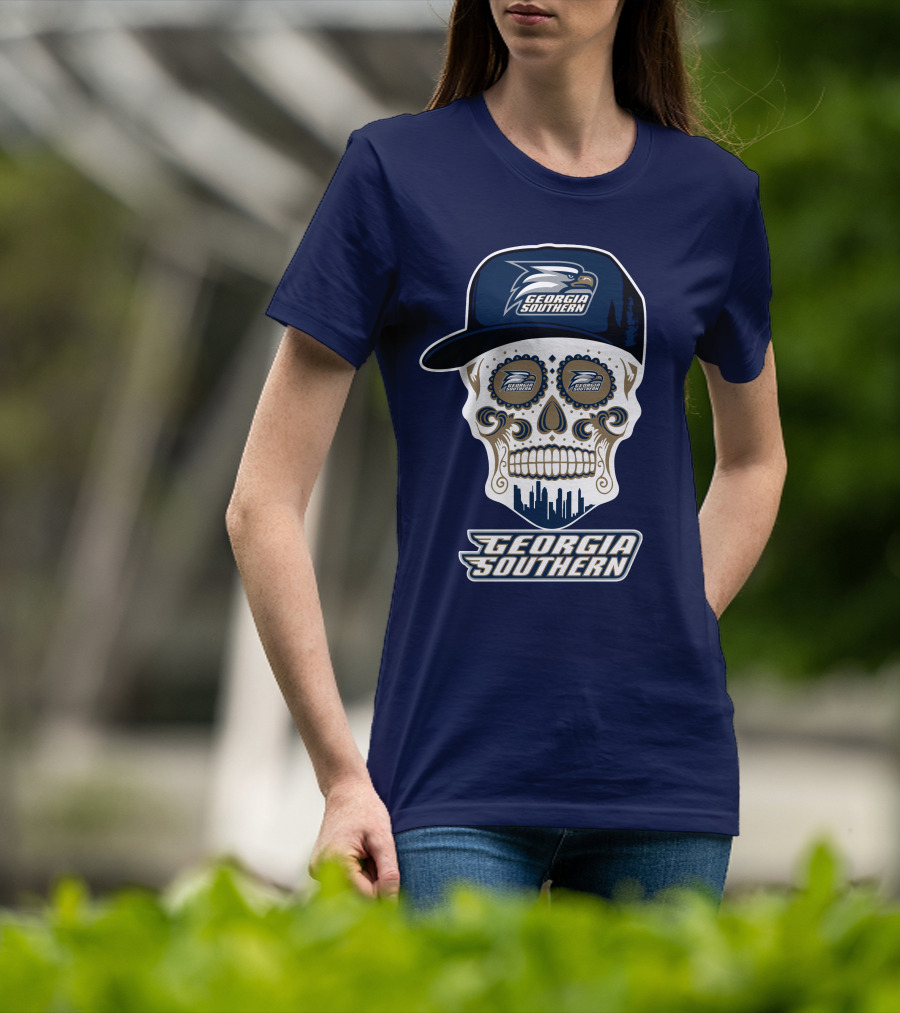 Georgia Southern Eagles Skull With Cap And Logo Elements T-Shirt
