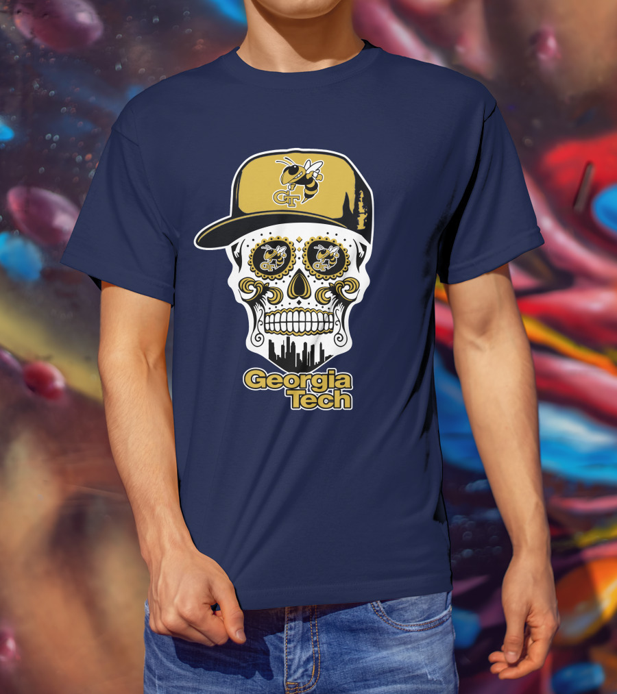 Georgia Tech Yellow Jackets Skull With Cap T-Shirt