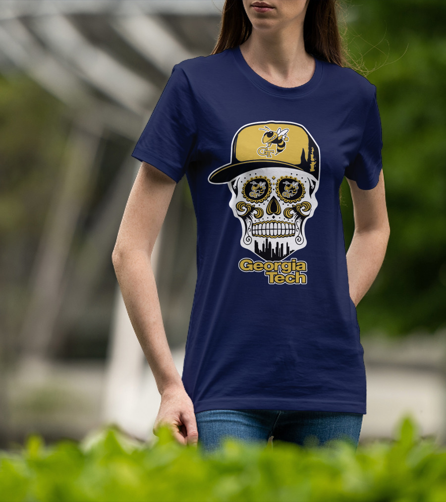Georgia Tech Yellow Jackets Skull With Cap T-Shirt
