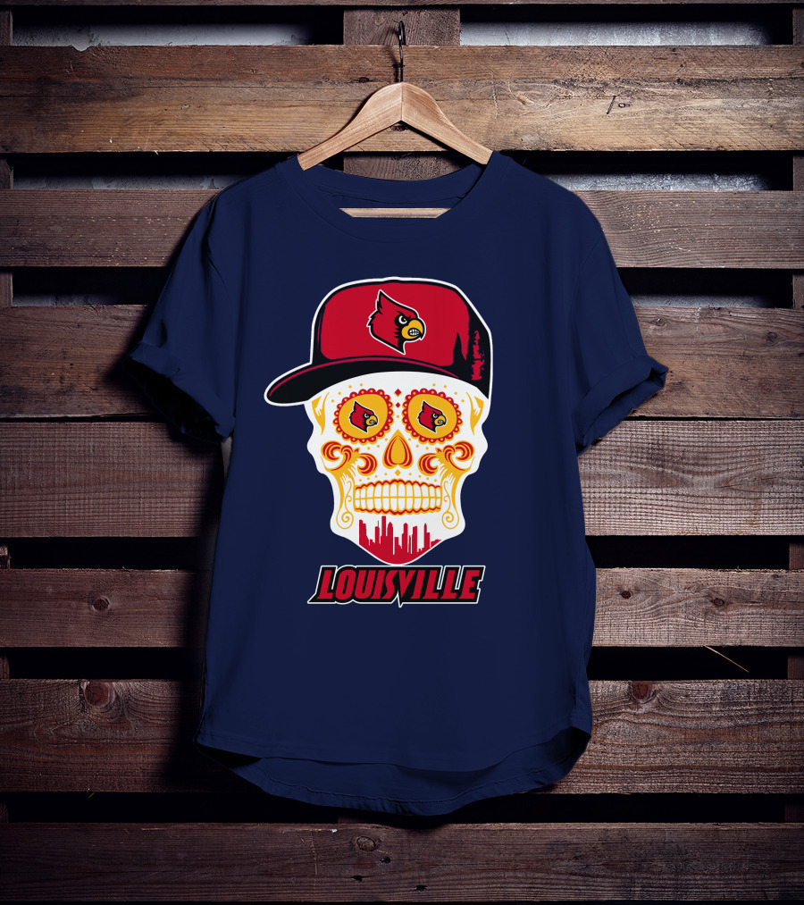 Louisville Cardinals Sugar Skull Cap T-Shirt