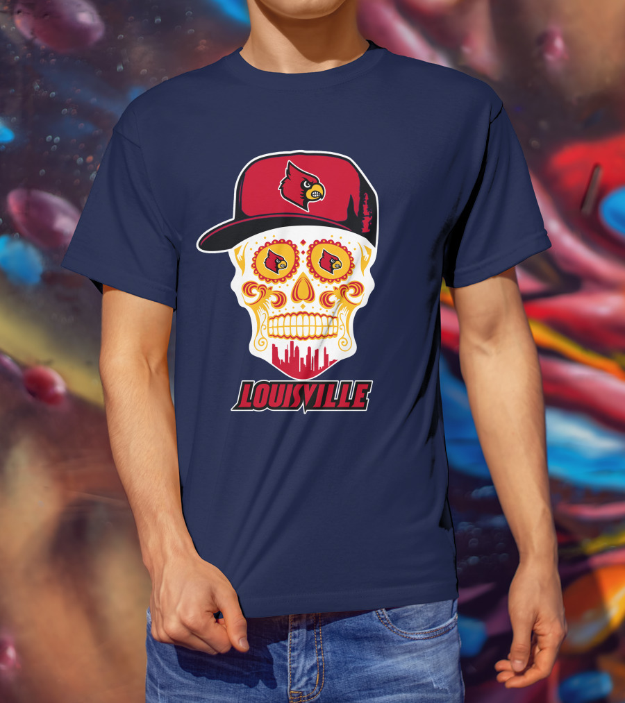 Louisville Cardinals Sugar Skull Cap T-Shirt