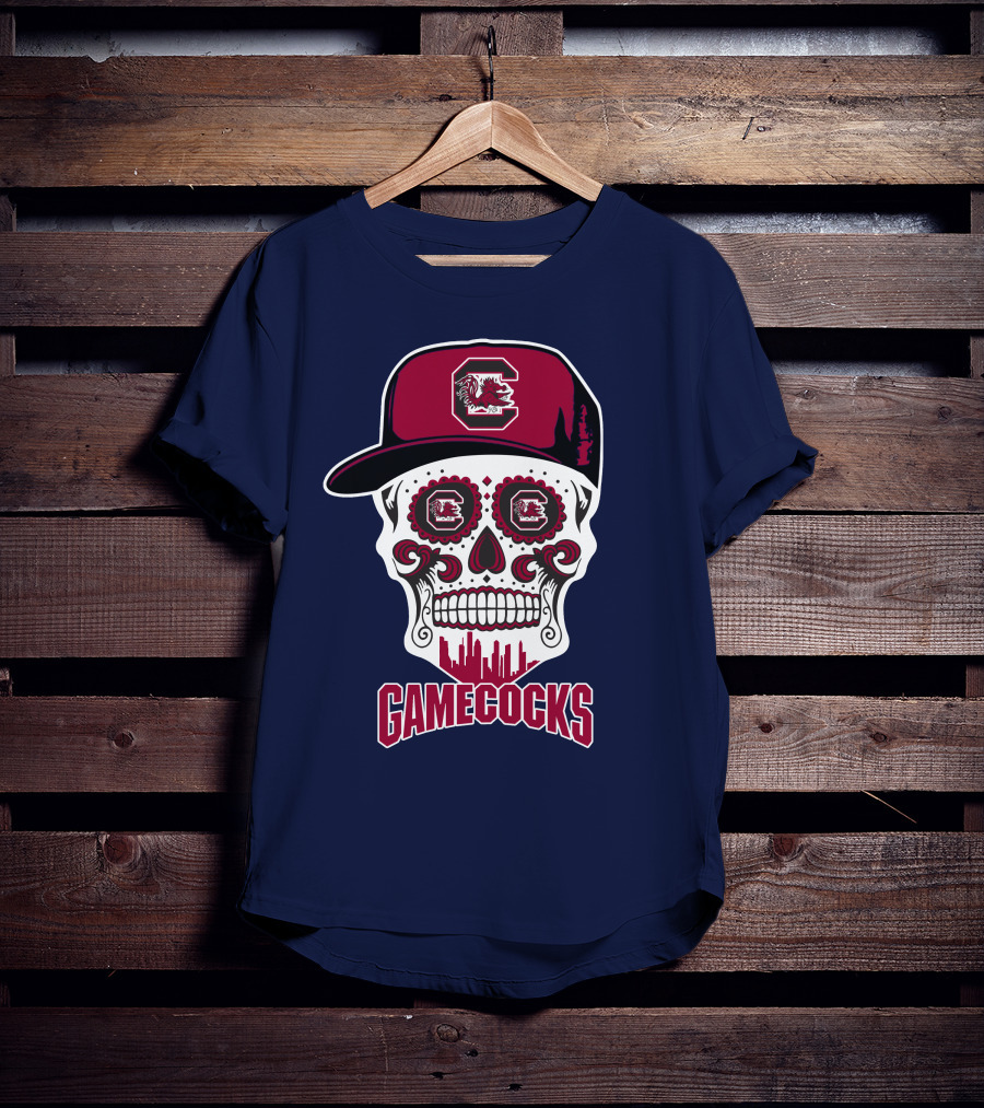 South Carolina Gamecocks Skull Design With Hat And Icons T-Shirt