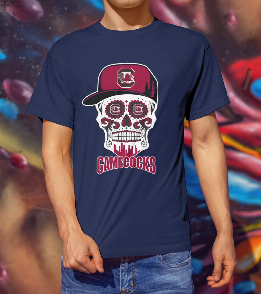 South Carolina Gamecocks Skull Design With Hat And Icons T-Shirt
