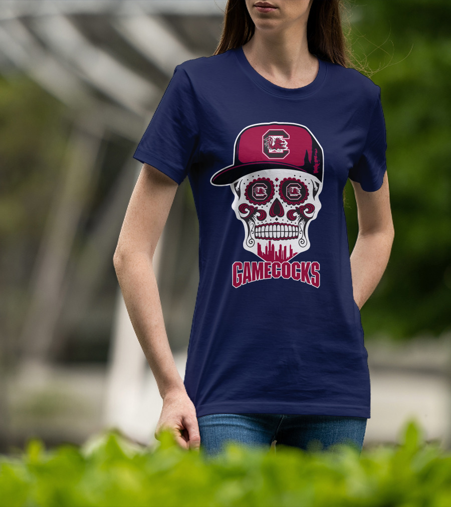 South Carolina Gamecocks Skull Design With Hat And Icons T-Shirt