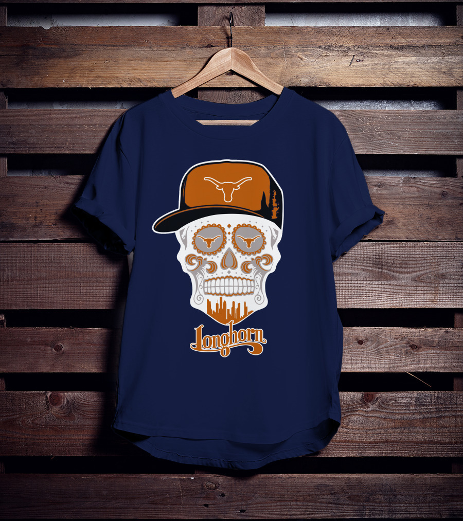 Longhorns Skull With Texas Longhorns Cap And Austin Skyline T-Shirt