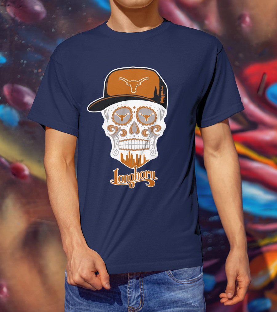 Longhorns Skull With Texas Longhorns Cap And Austin Skyline T-Shirt