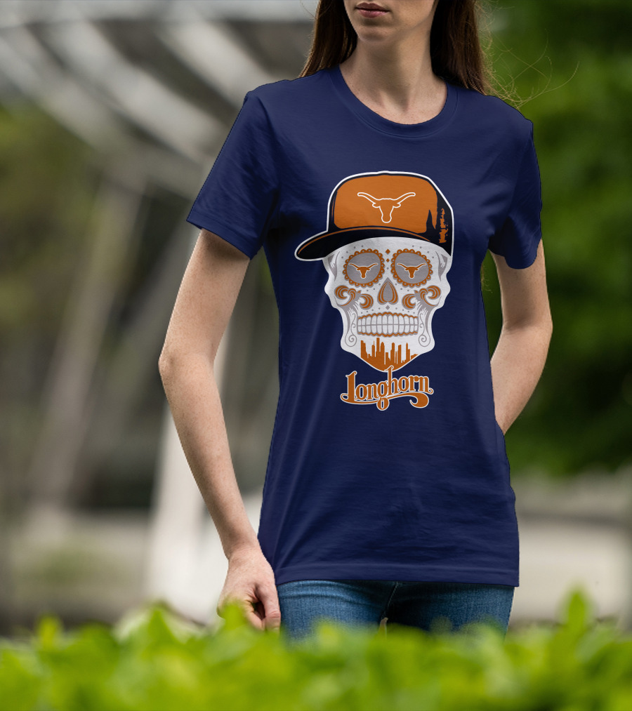 Longhorns Skull With Texas Longhorns Cap And Austin Skyline T-Shirt