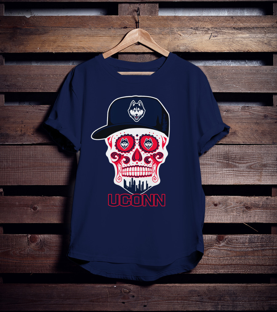 Uconn Huskies Sugar Skull With Hat T-Shirt