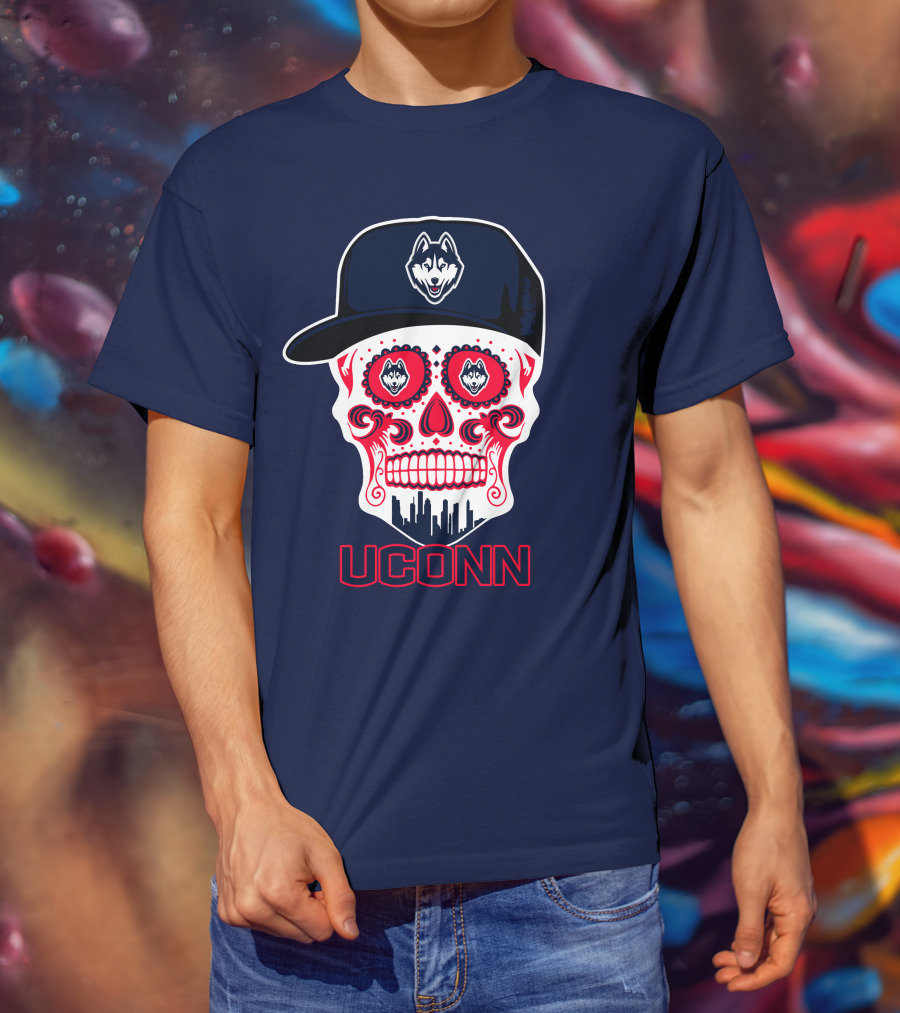 Uconn Huskies Sugar Skull With Hat T-Shirt
