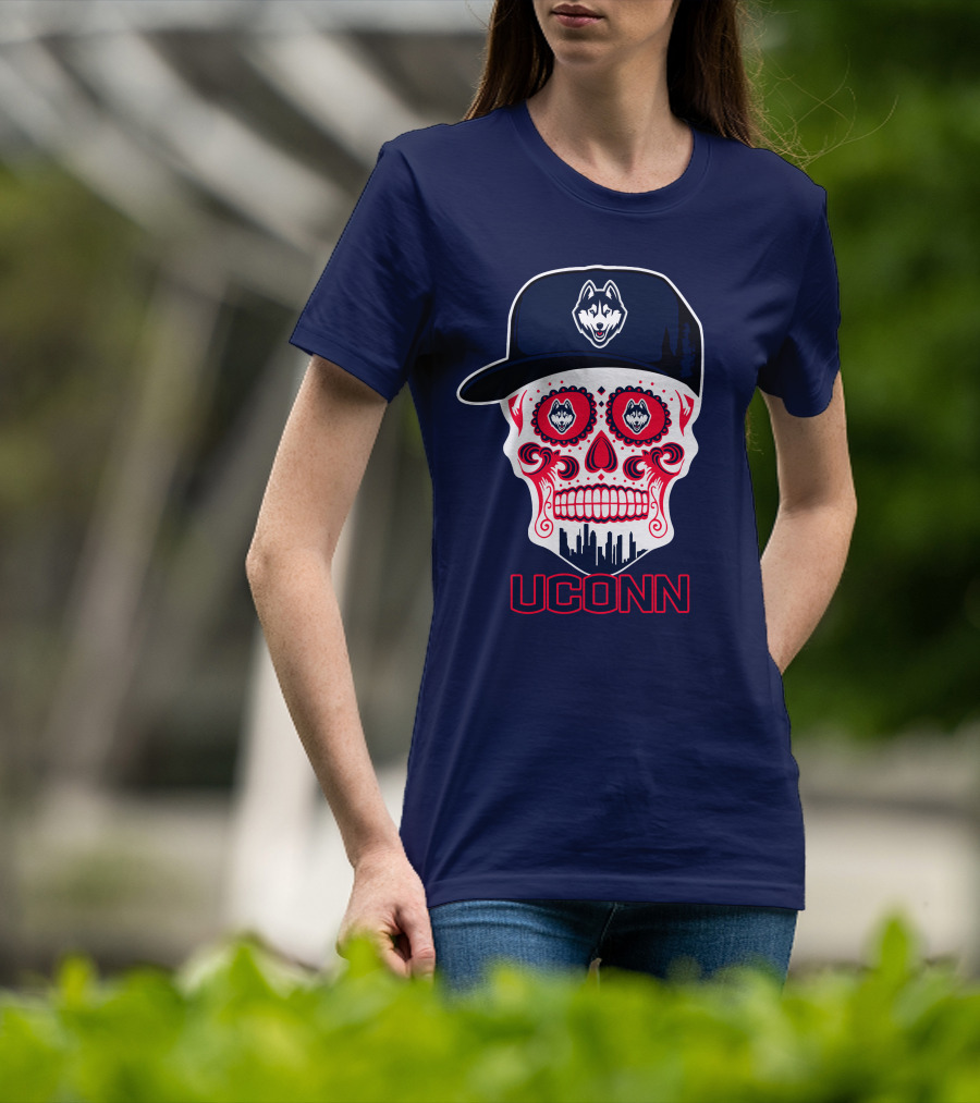 Uconn Huskies Sugar Skull With Hat T-Shirt