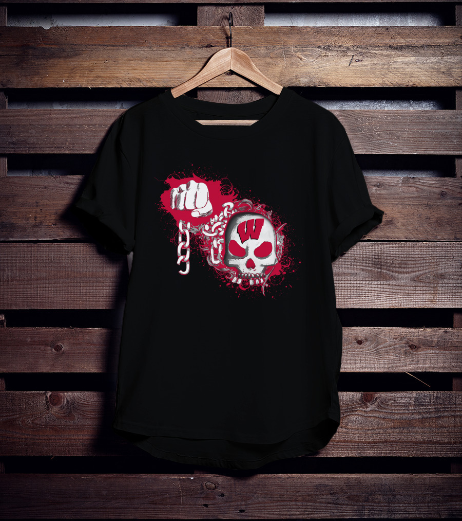 W Skull And Fist With Chain Red And White T-Shirt