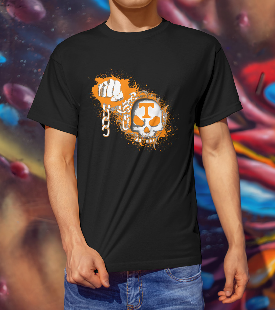 Tennessee Volunteers Skull T Logo Chain Fist Orange Splatter T-Shirt