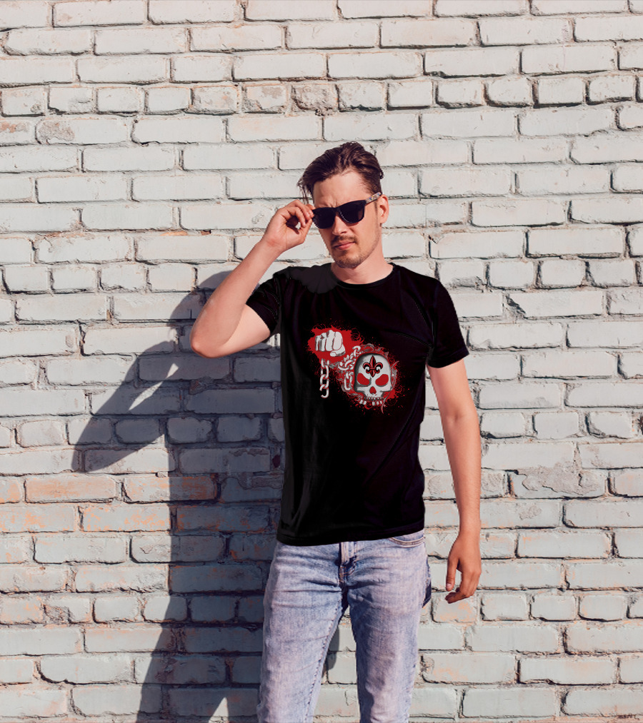 Ragin Cajuns Skull With Fleur-De-Lis And Chains T-Shirt