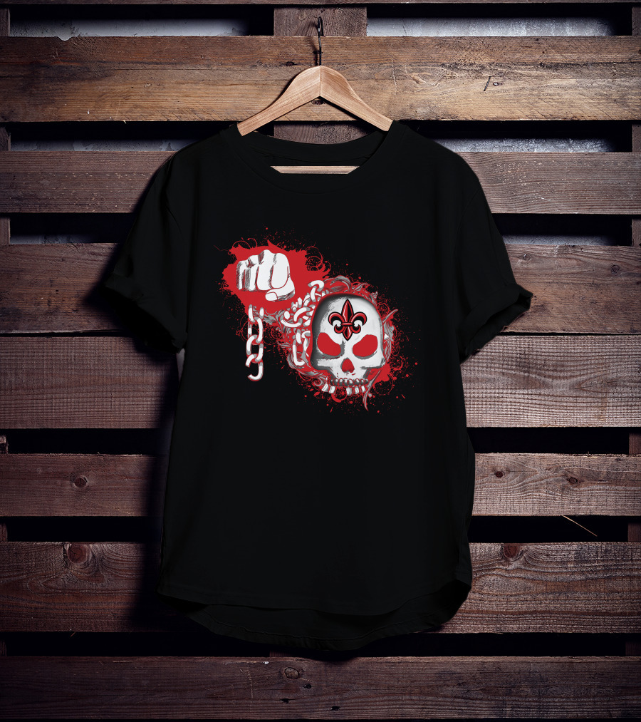 Ragin Cajuns Skull With Fleur-De-Lis And Chains T-Shirt