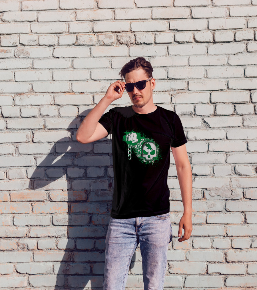 North Texas Mean Green Skull Fist And Chains T-Shirt