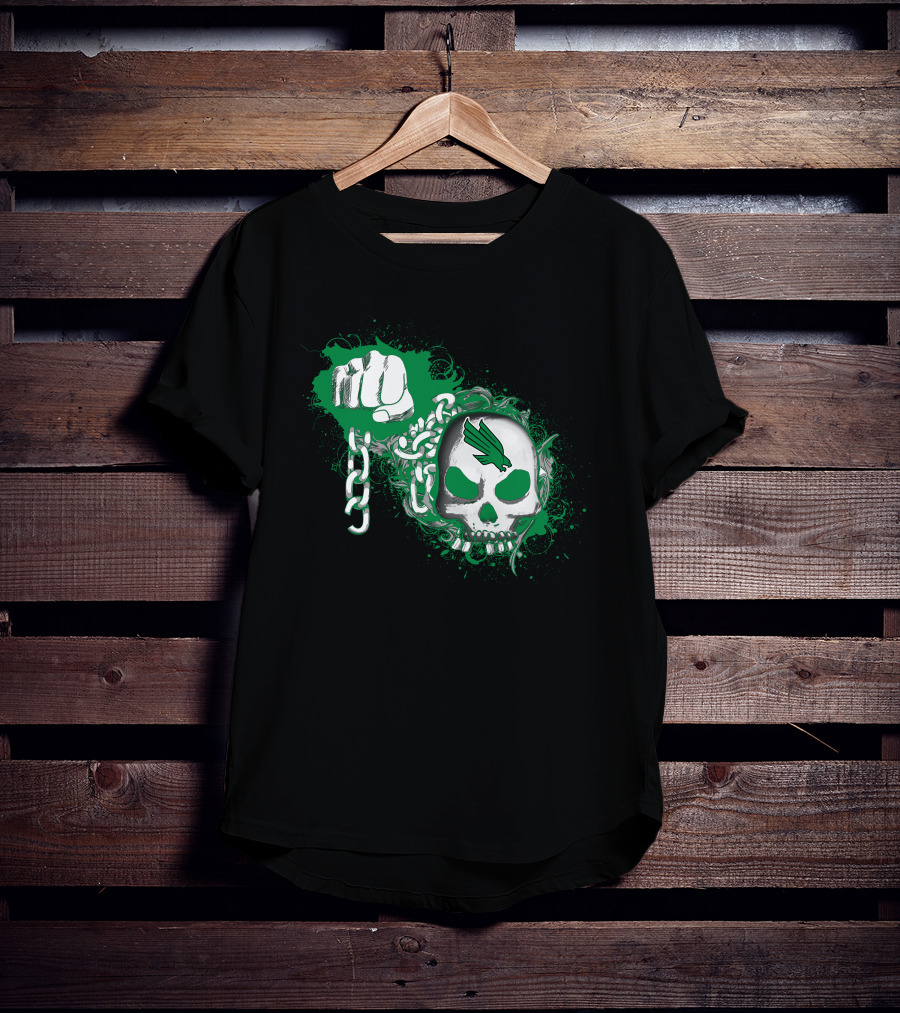 North Texas Mean Green Skull Fist And Chains T-Shirt