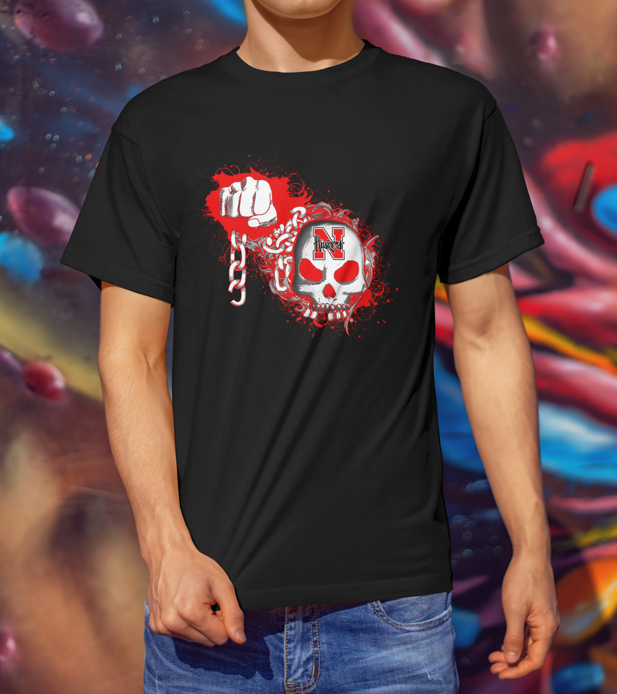 Nebraska Cornhuskers Skull With Chains And Fist T-Shirt