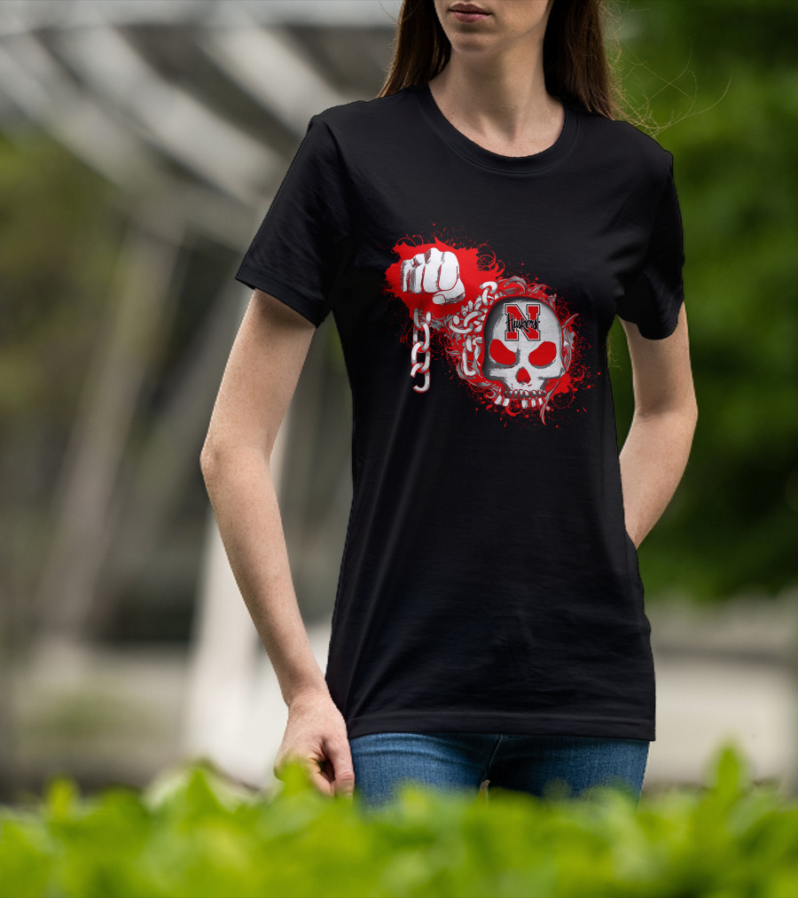 Nebraska Cornhuskers Skull With Chains And Fist T-Shirt