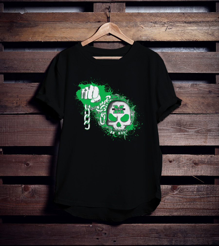 Marshall Thundering Herd Skull And Fist With Chains T-Shirt
