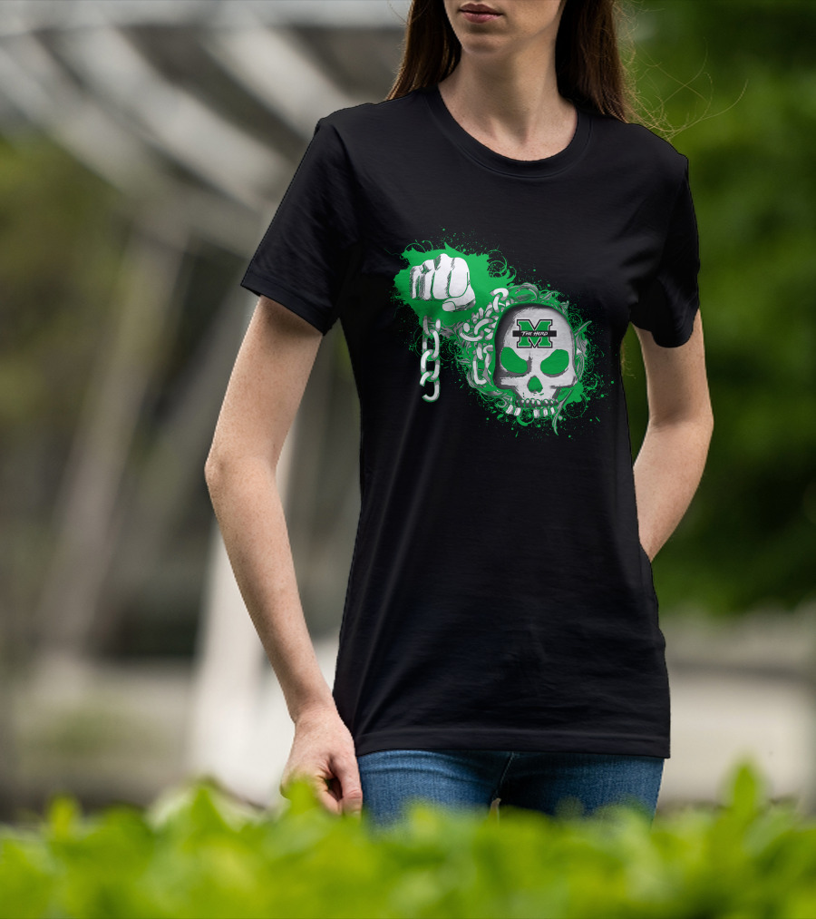 Marshall Thundering Herd Skull And Fist With Chains T-Shirt