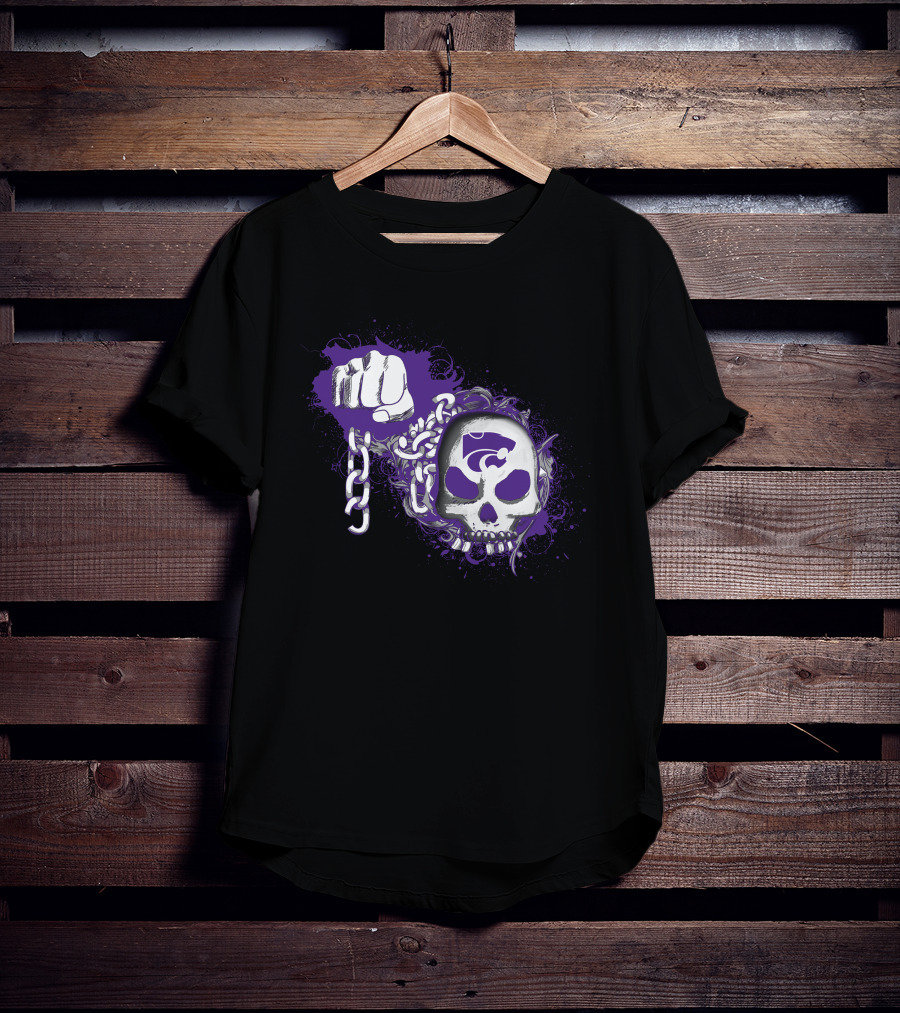 Kansas State Wildcats Skull And Fist With Chains And Powercat T-Shirt