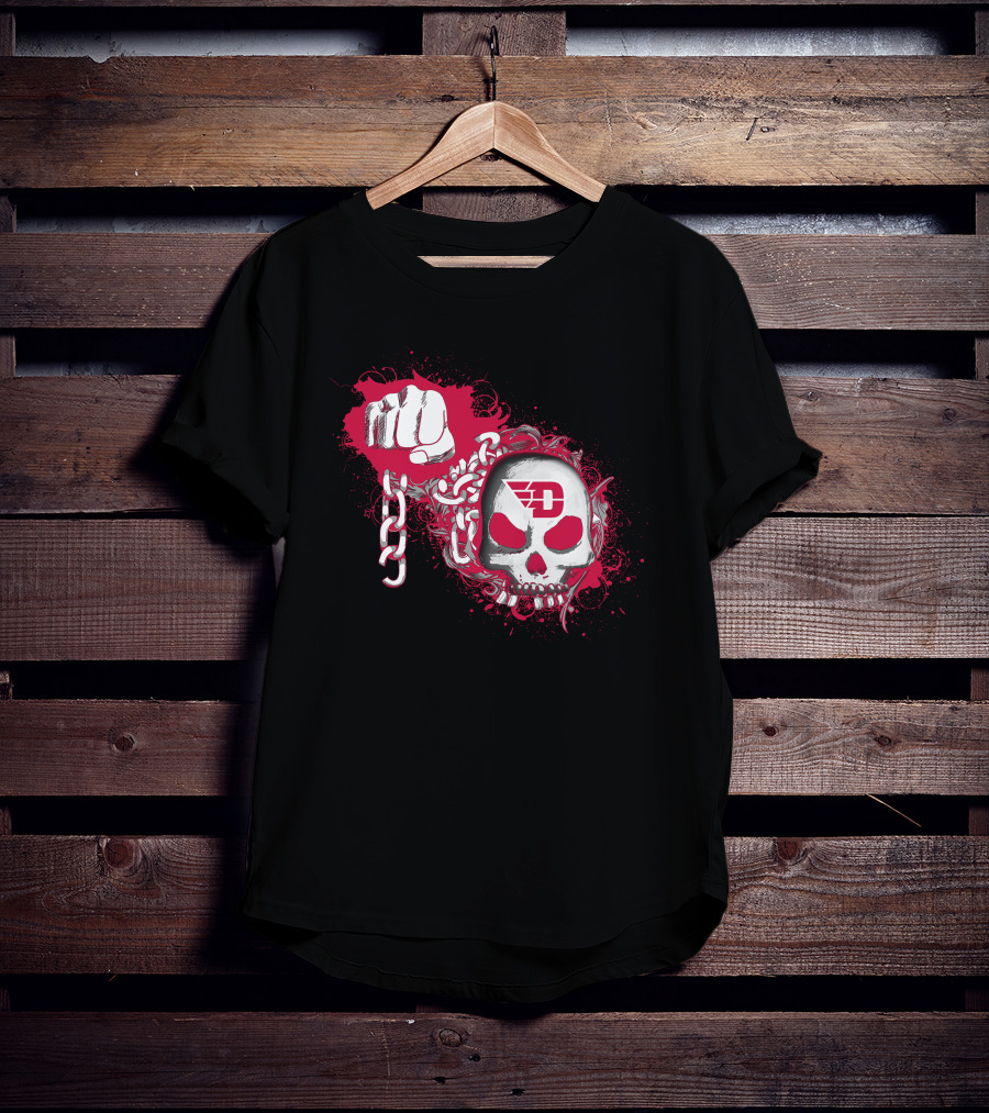 Dayton Flyers Skull Fist Chains Red Black T-Shirt