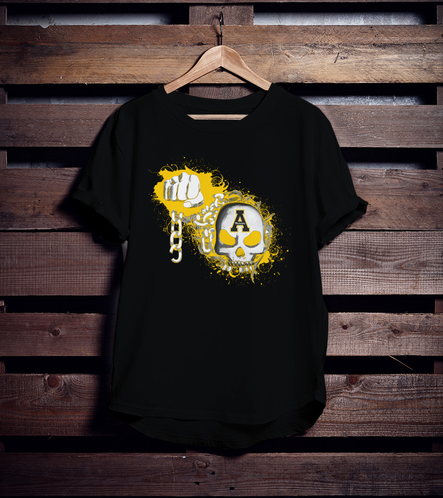 Appalachian State Mountaineers Skull And Chains Graphic With Bold Fist T-Shirt