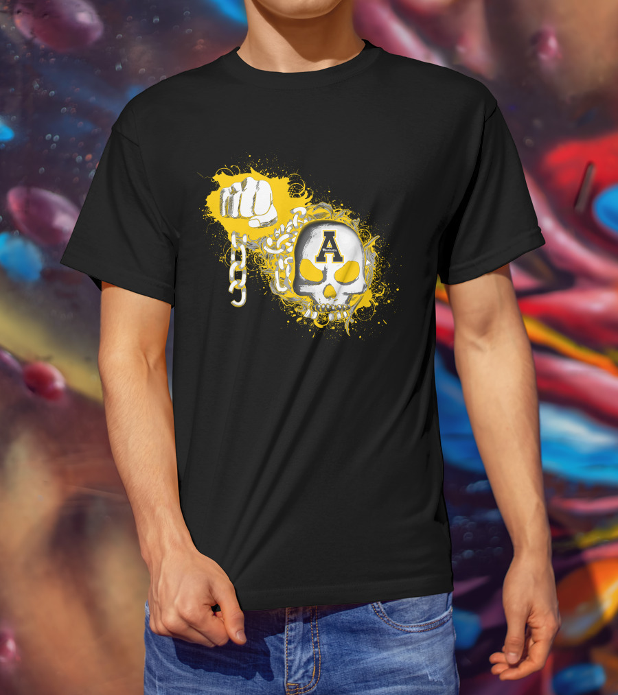 Appalachian State Mountaineers Skull And Chains Graphic With Bold Fist T-Shirt