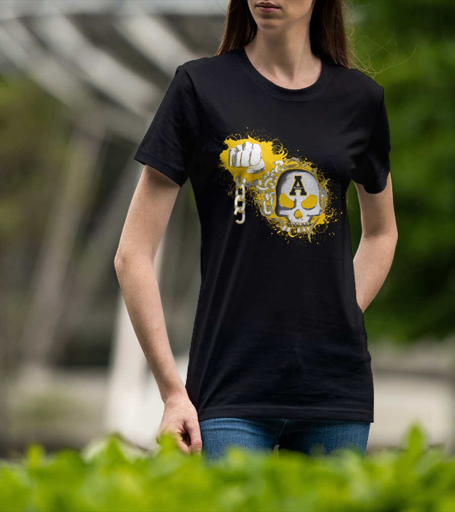 Appalachian State Mountaineers Skull And Chains Graphic With Bold Fist T-Shirt