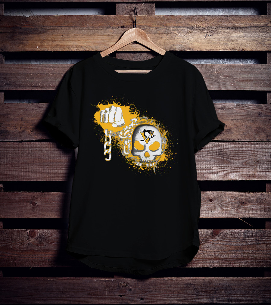 Pittsburgh Penguins Skull And Fist With Chain T-Shirt