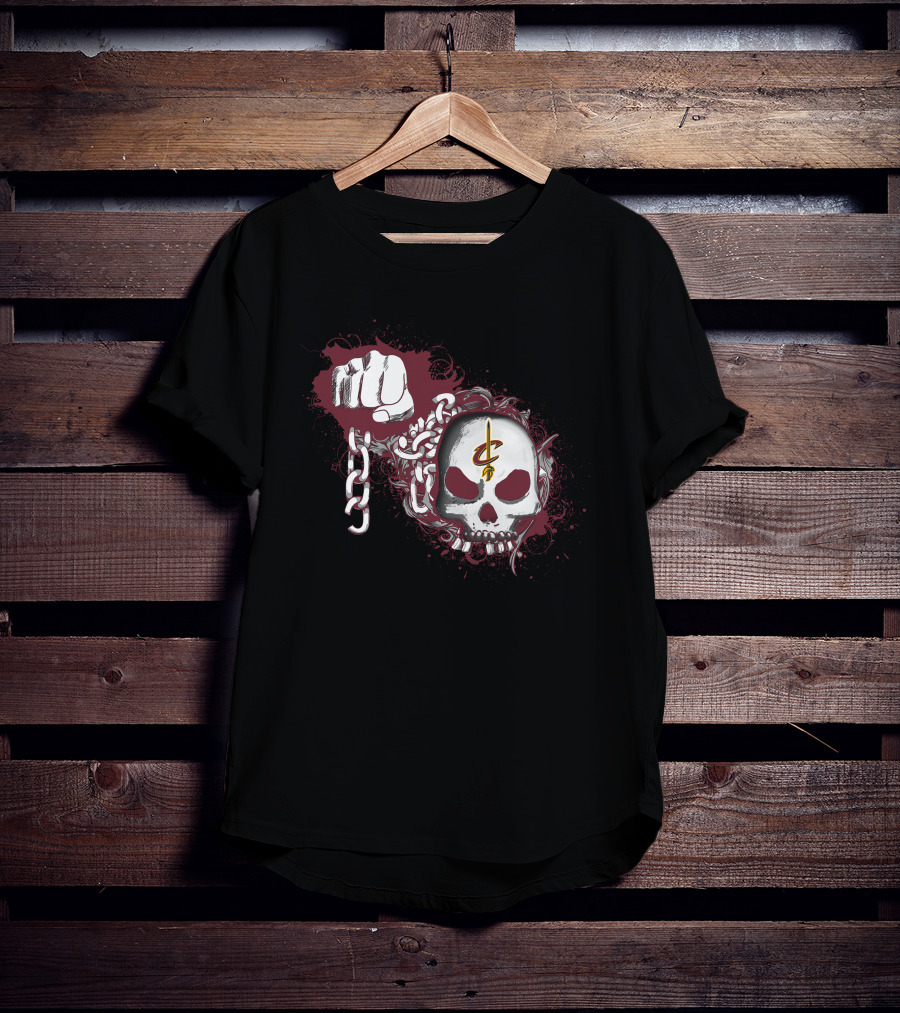 Cleveland Cavaliers Skull With Chains And Fist On Dark T-Shirt