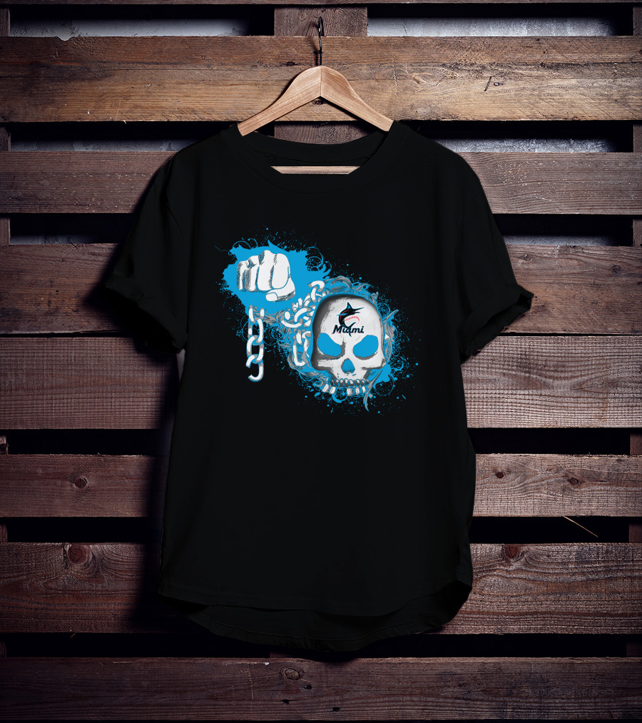 Miami Marlins Skull And Fist With Chain T-Shirt