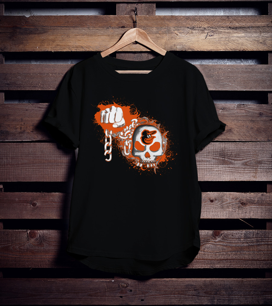 Baltimore Orioles Skull Fist Chain T-Shirt