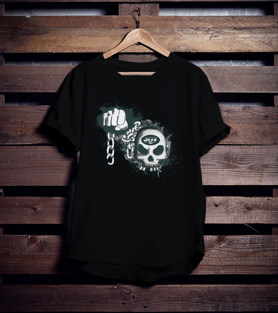 New York Jets Skull And Chains Fist T-Shirt