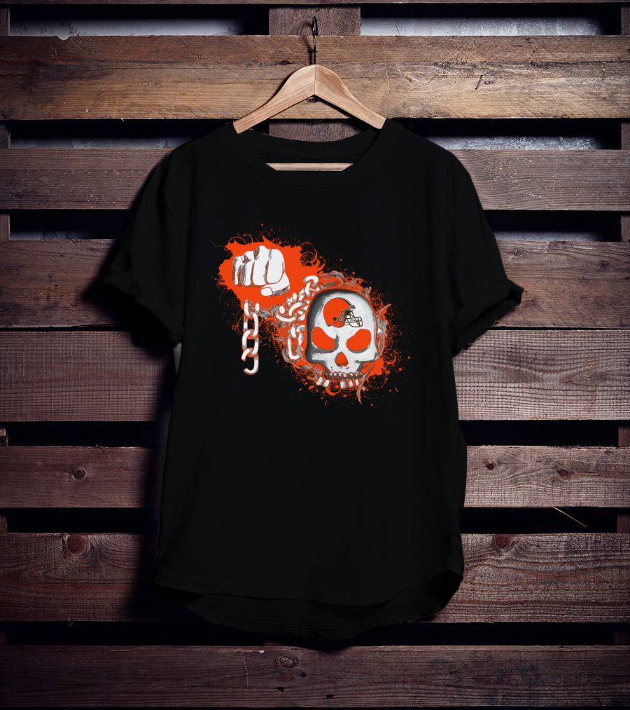 Cleveland Browns Skull Helmet Fist Chains T-Shirt