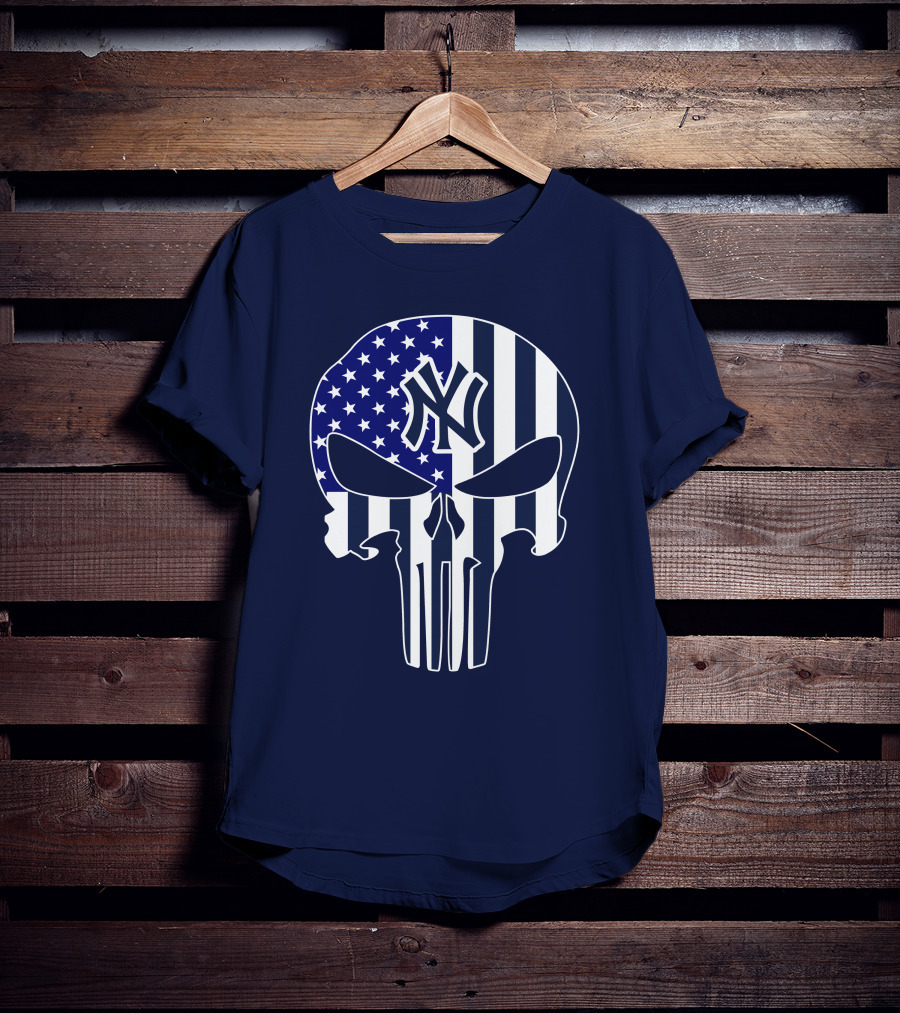 Yankees Logo American Flag Punisher Skull 1 T-Shirt