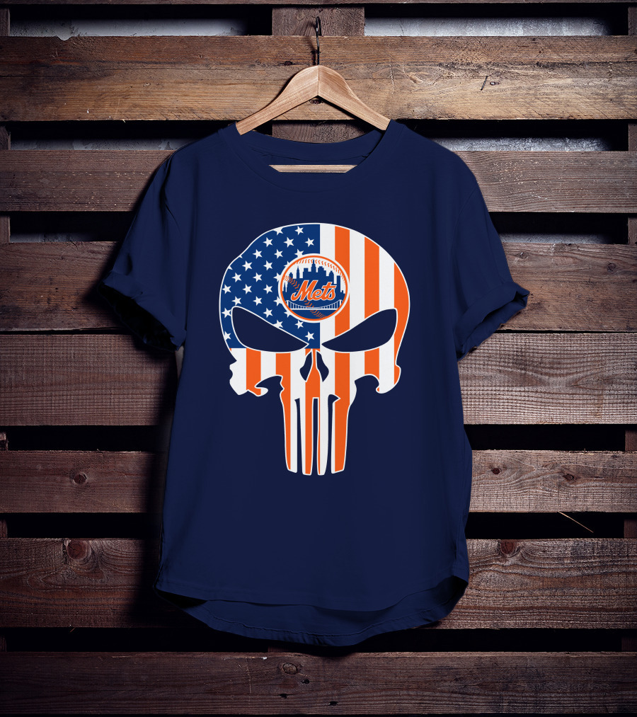 New York Mets Punisher Skull American Flag T-Shirt