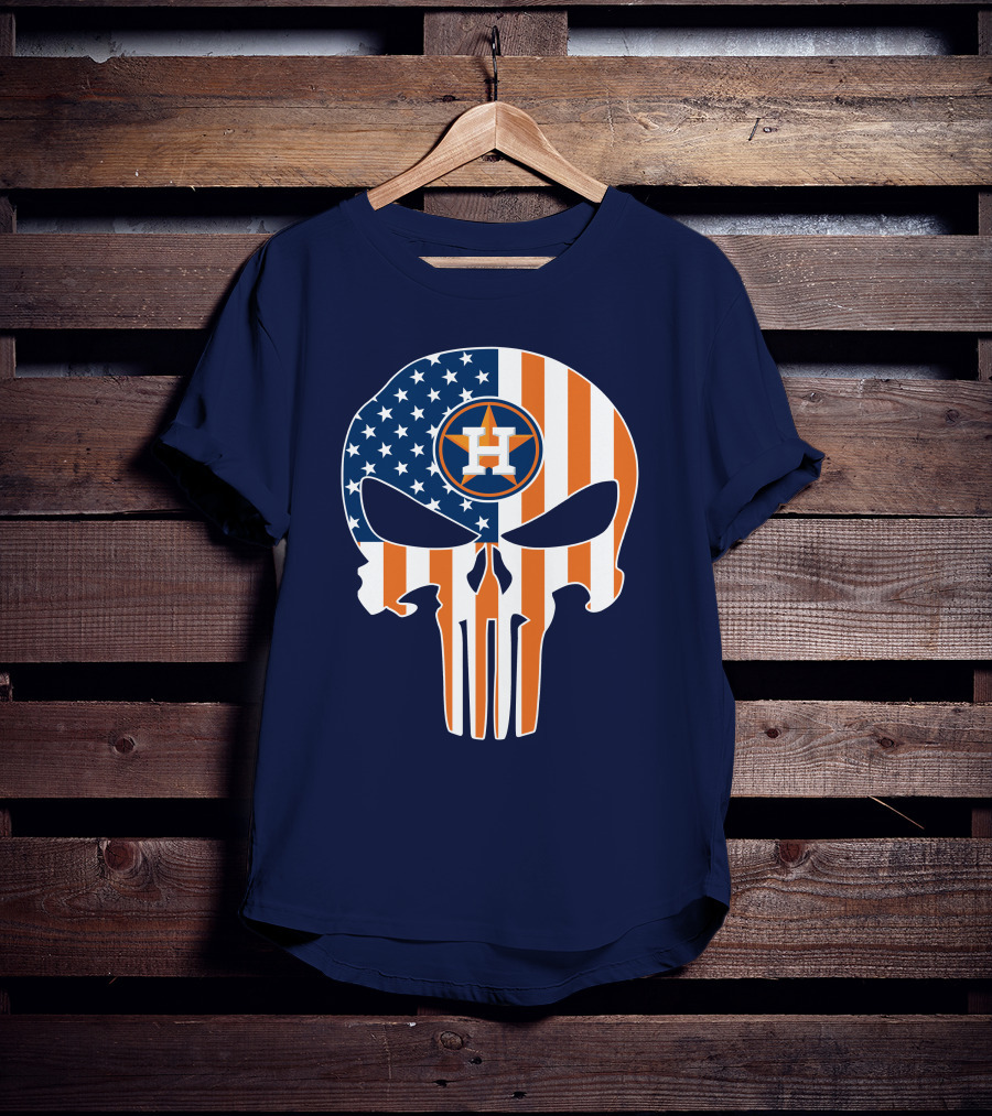 Houston Astros The Punisher American Flag Skull T-Shirt