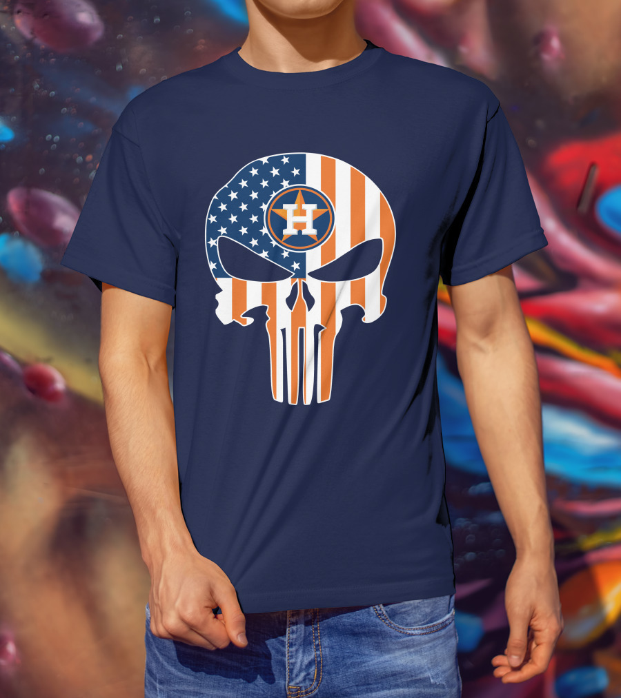 Houston Astros The Punisher American Flag Skull T-Shirt