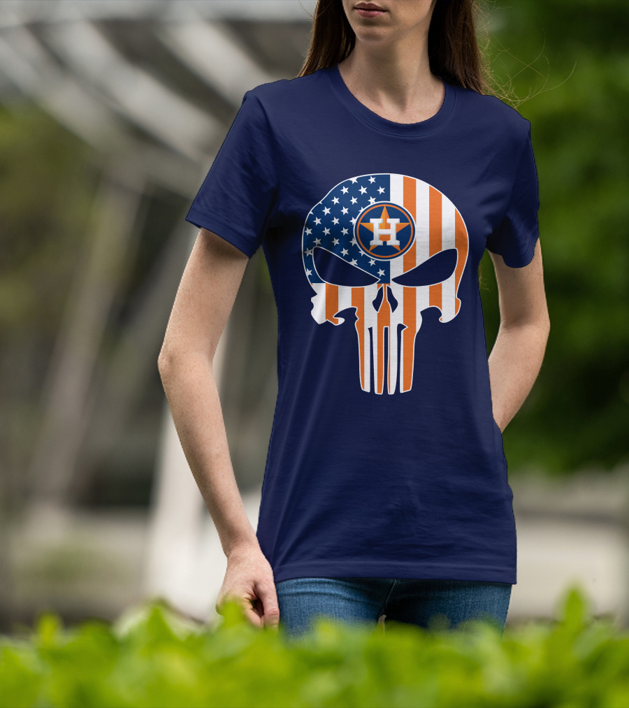 Houston Astros The Punisher American Flag Skull T-Shirt