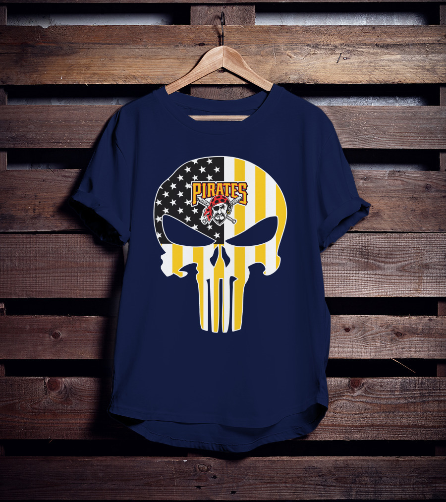 Pittsburgh Pirates Punisher Skull American Flag T-Shirt