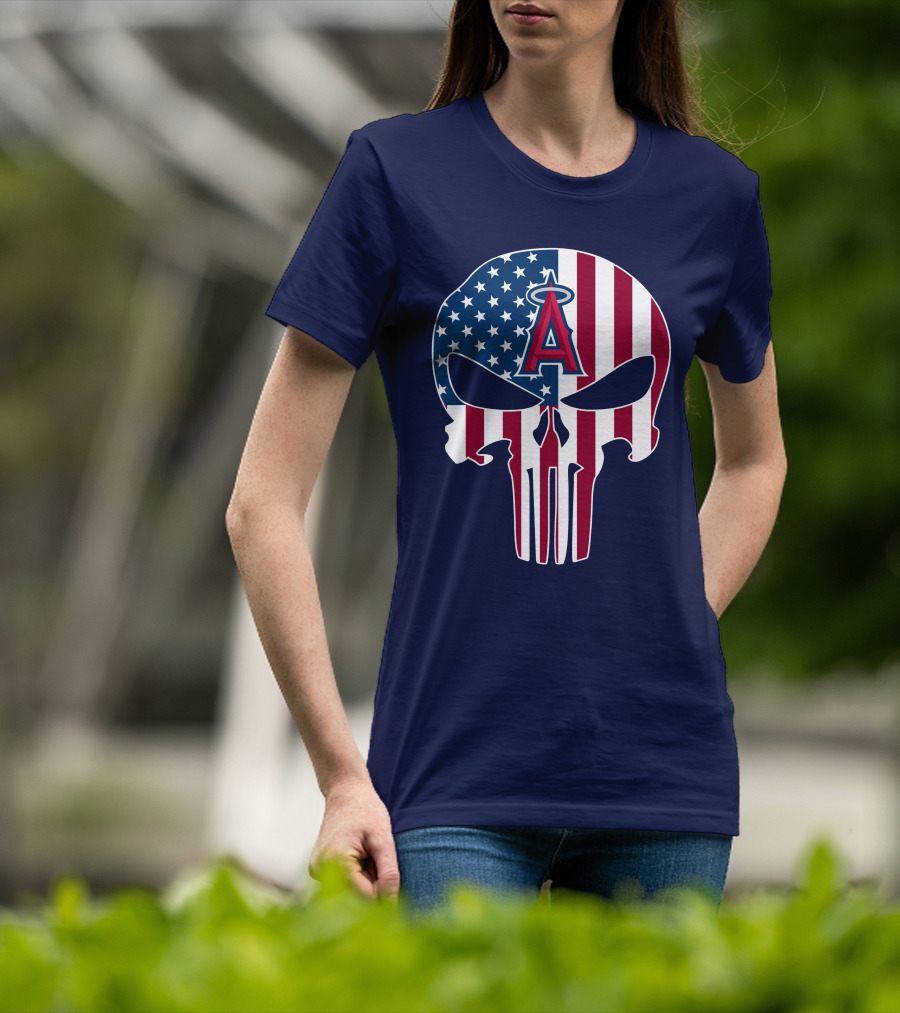 Los Angeles Angels Punisher Skull American Flag T-Shirt