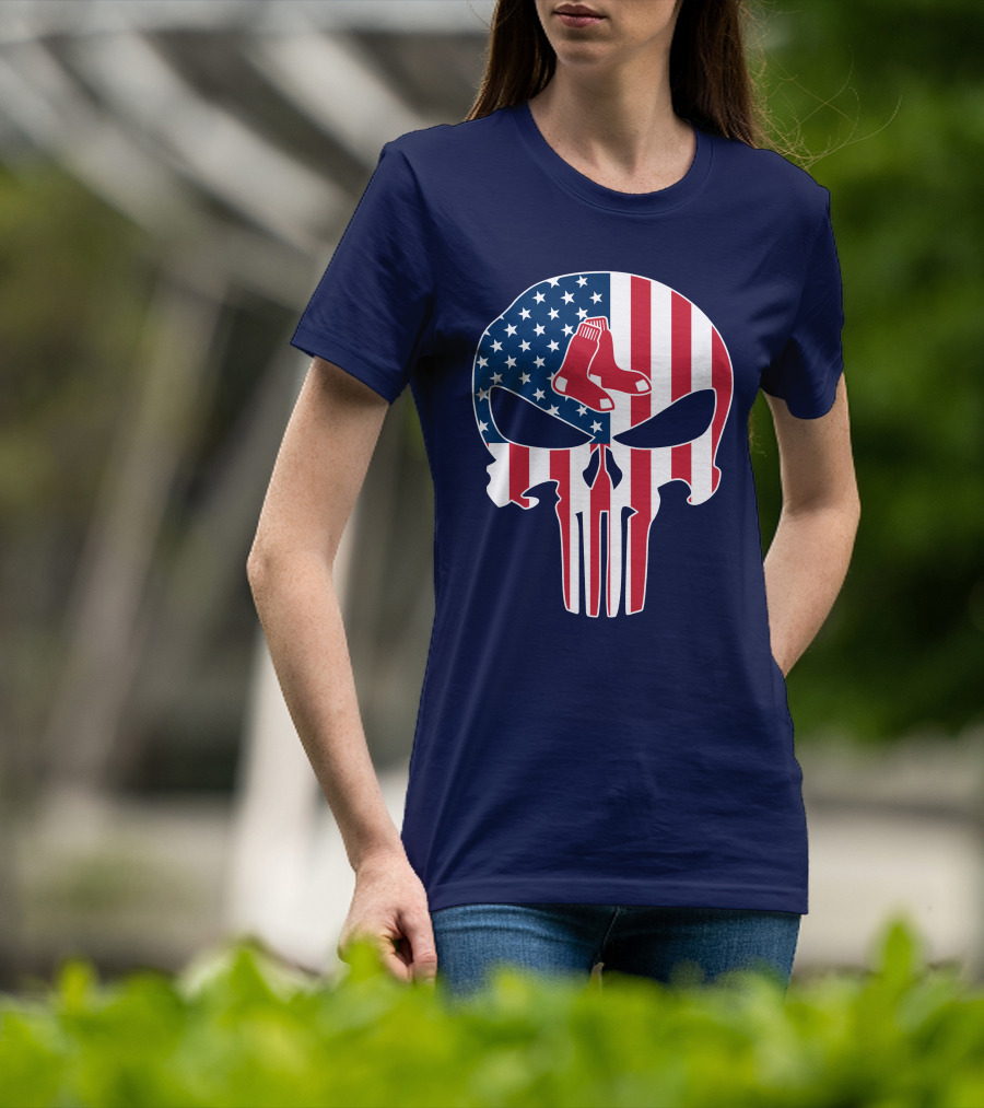Boston Red Sox Skull American Flag Socks Crossover T-Shirt