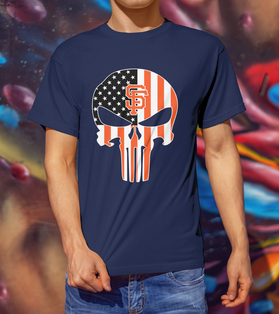 San Francisco Giants Punisher Skull American Flag T-Shirt