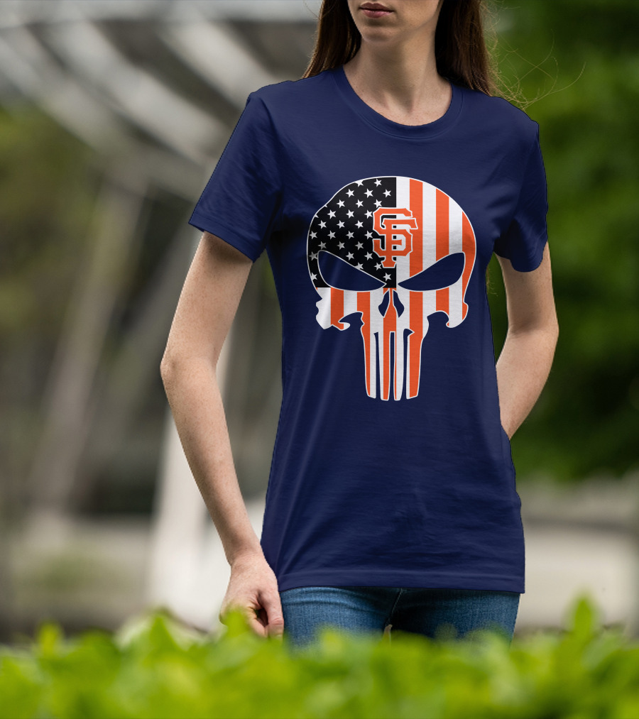 San Francisco Giants Punisher Skull American Flag T-Shirt
