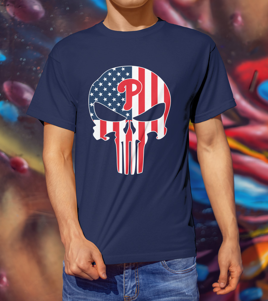 Phillies Punisher Skull American Flag T-Shirt
