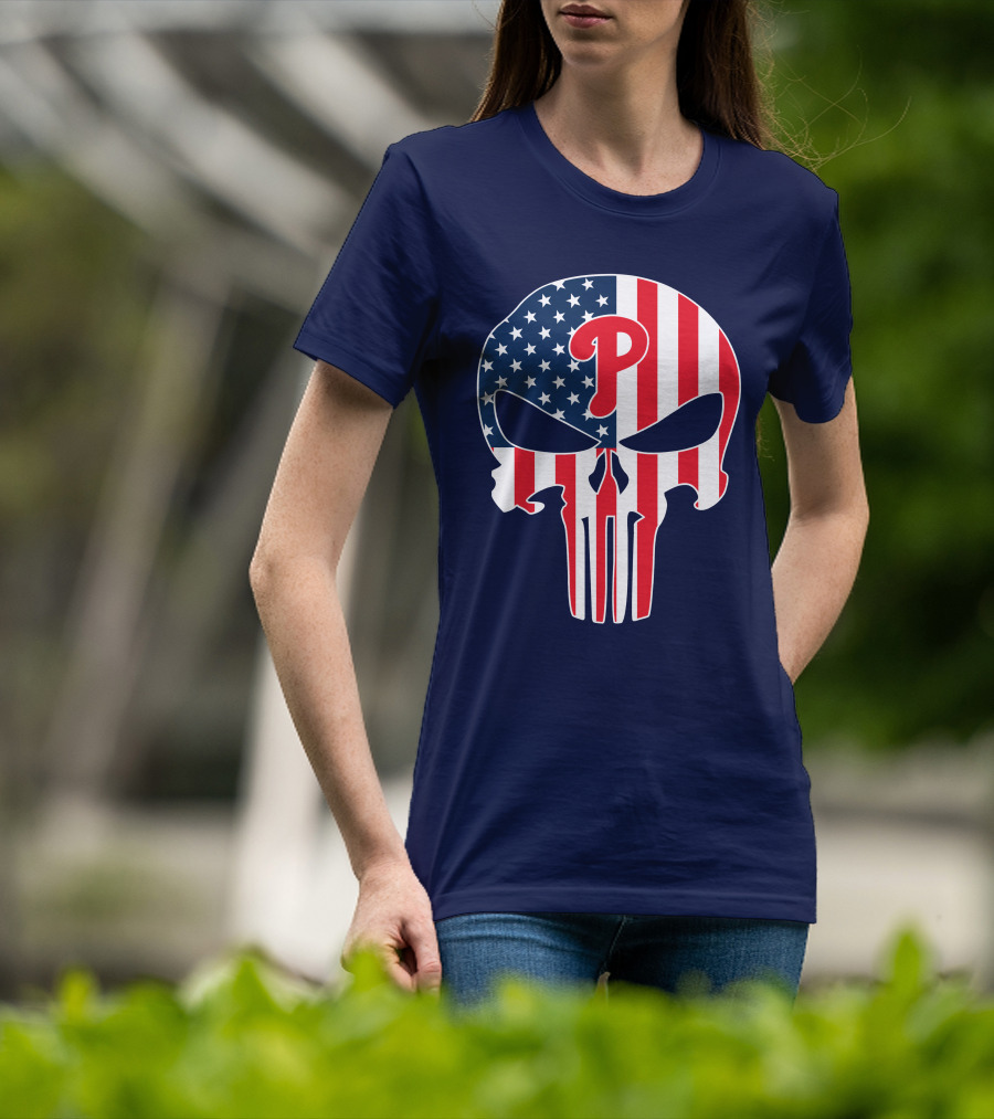 Phillies Punisher Skull American Flag T-Shirt