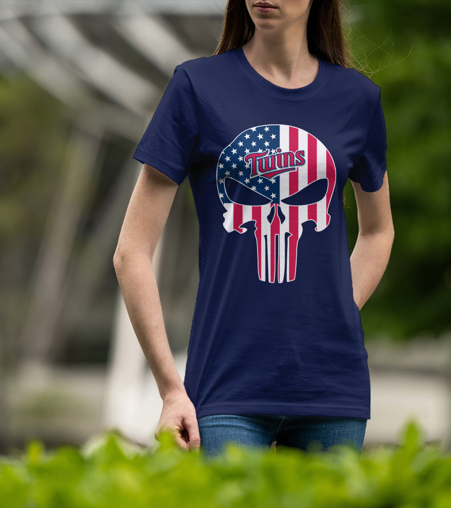 Twins American Flag Punisher Skull T-Shirt