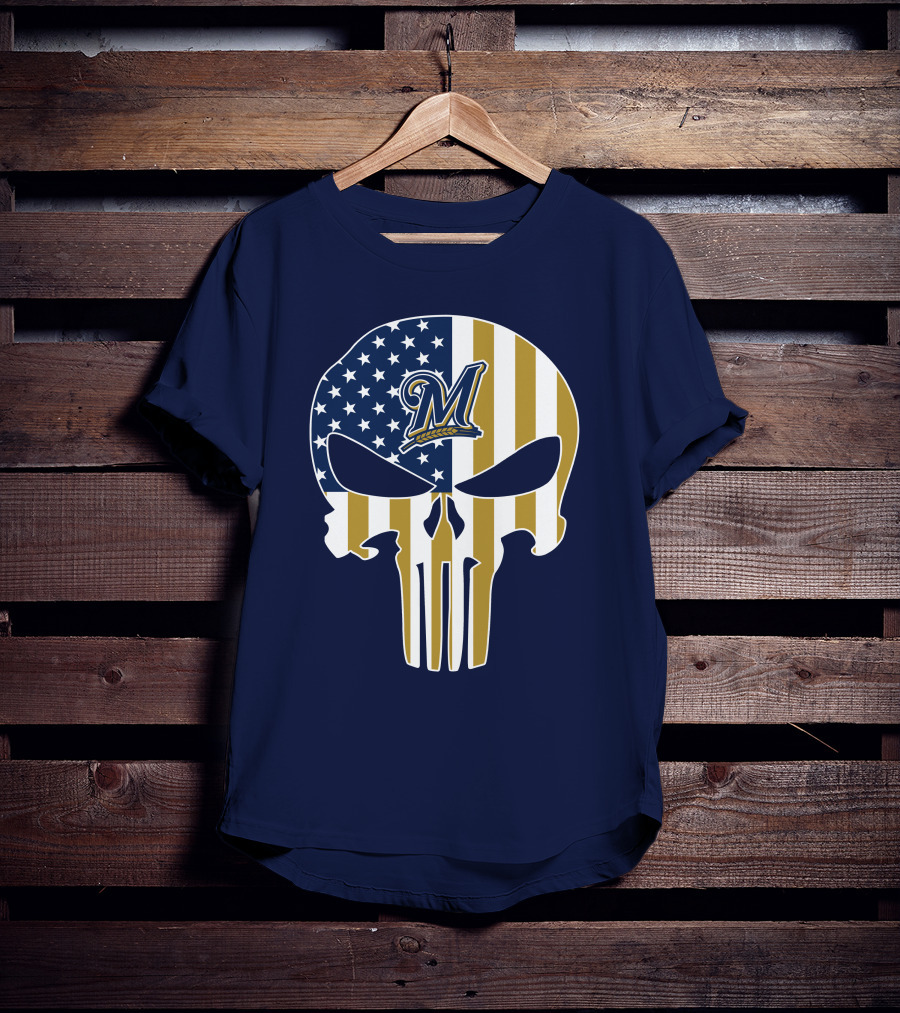 Milwaukee Brewers Punisher Skull American Flag T-Shirt